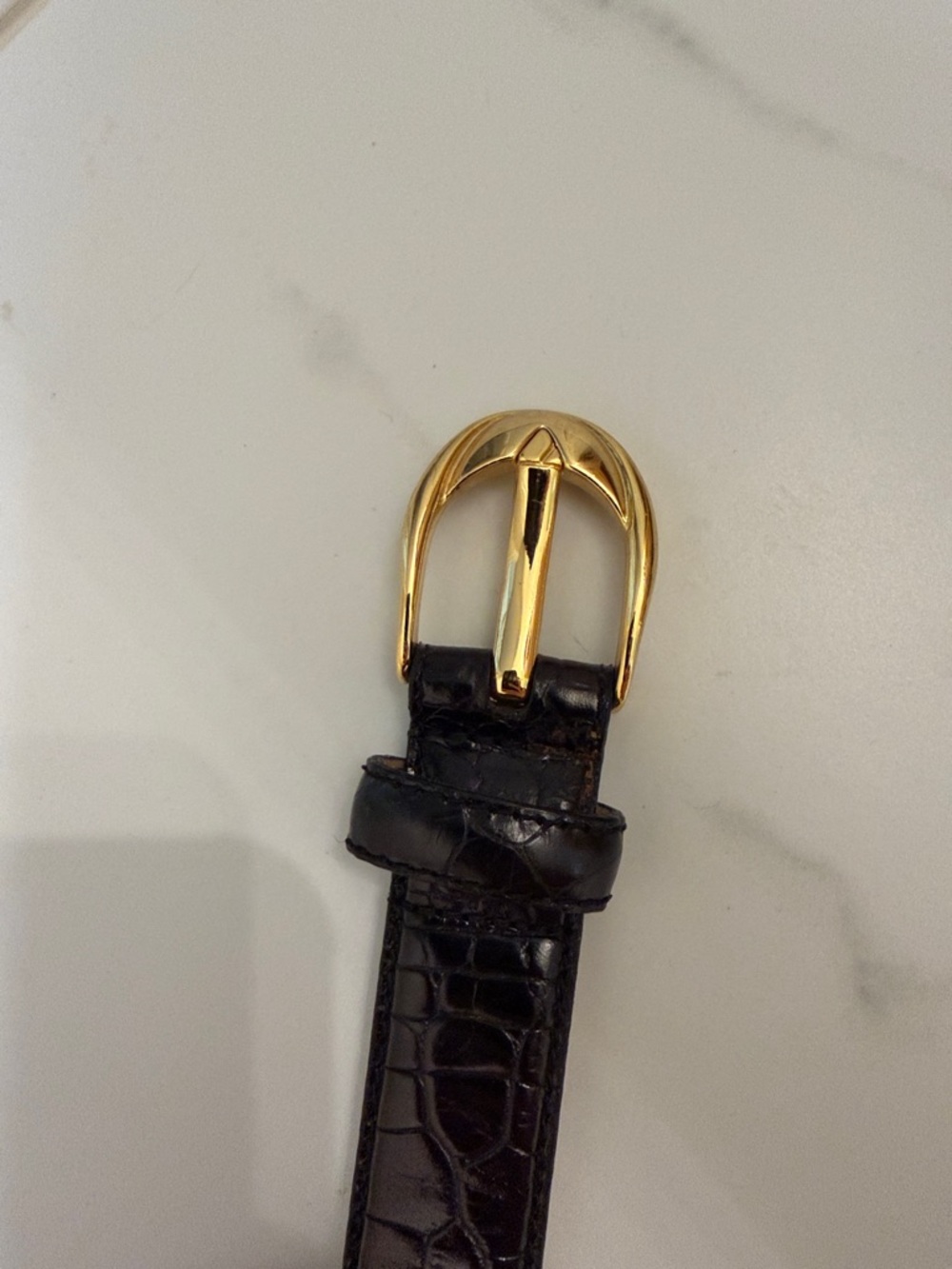 Liz Claiborne Black Croc-Embossed Belt with Gold Buckle